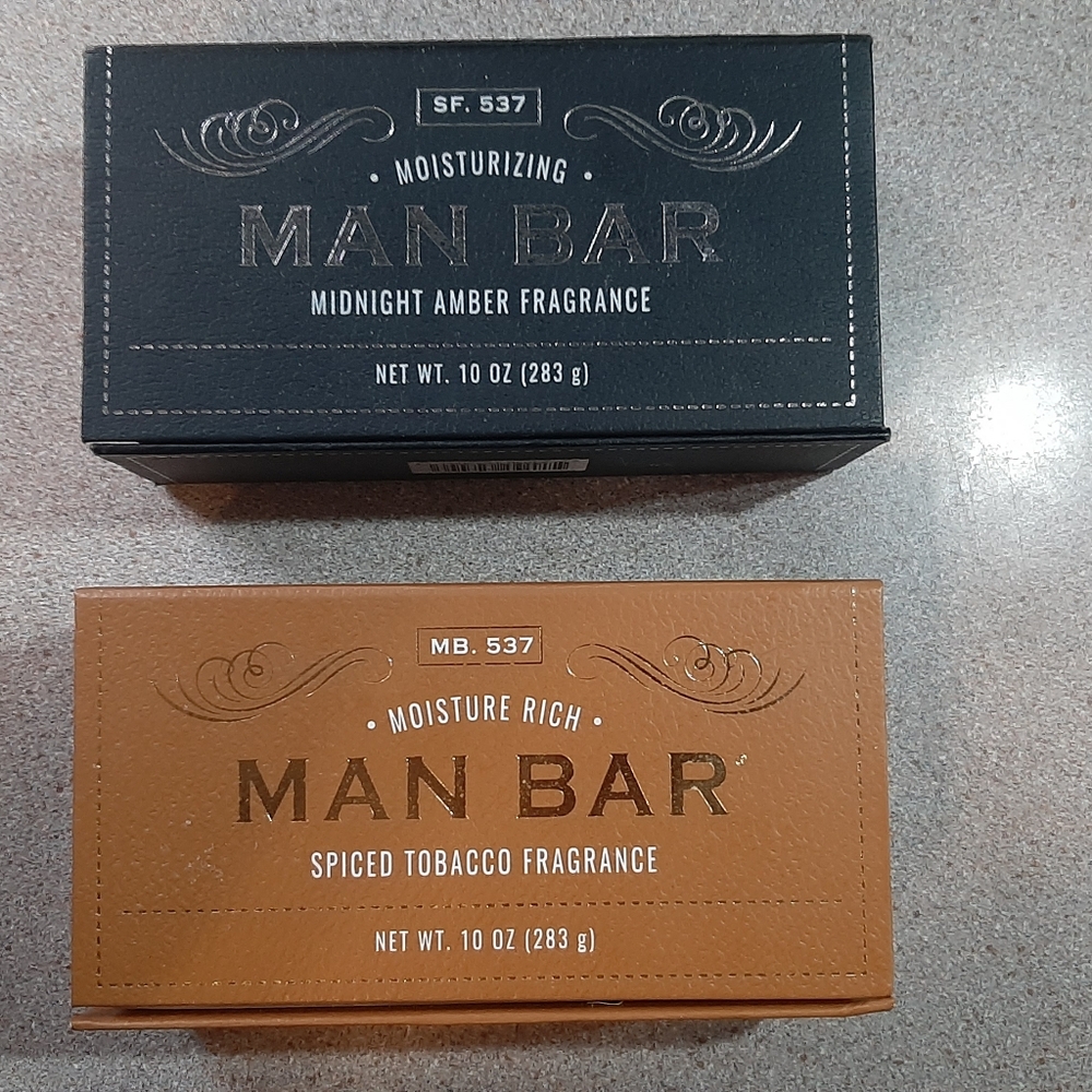 2 x San Francisco Soap Co. Man Bar Moisture Rich Spiced Tobacco + Midnight Amber